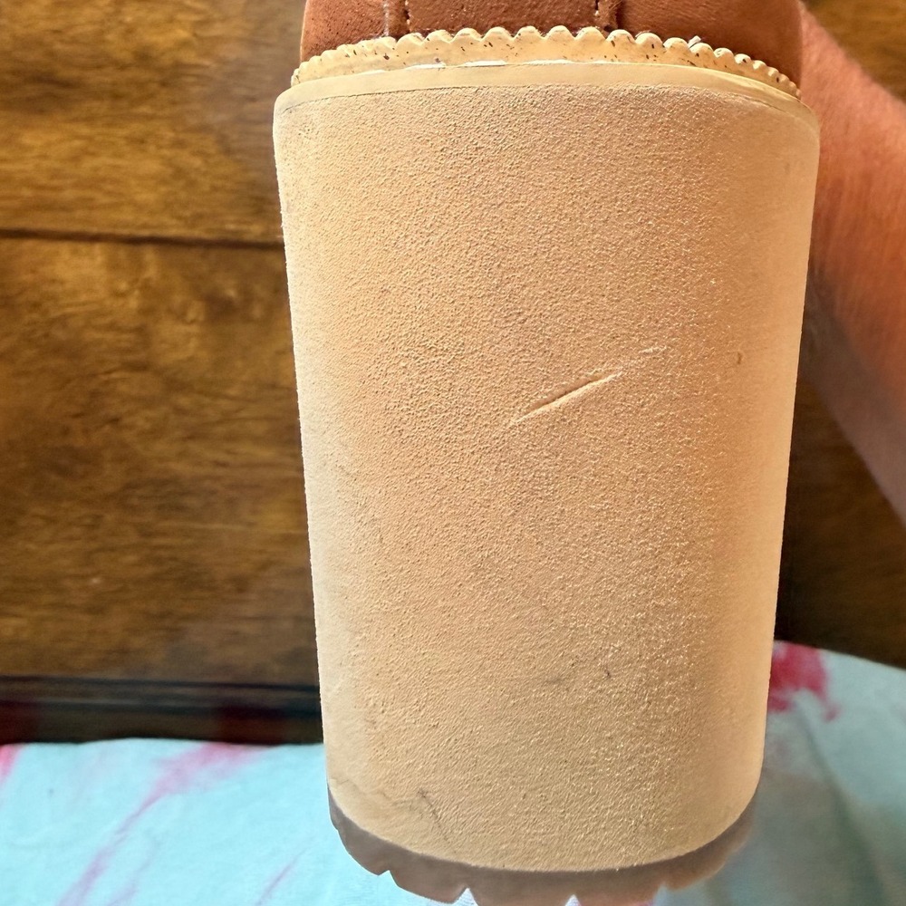 TOMS Wedge Ankle Booties Women 7 Tan Brown Leather Suede Zip Platform Boots - Picture 5 of 10